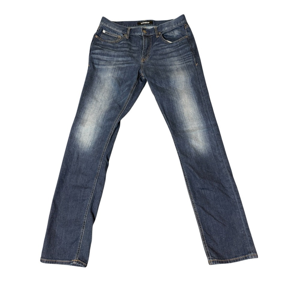 Express Classic Slim Straight‎ Stretch+ 31x34 Dark Wash Distressed Vintage